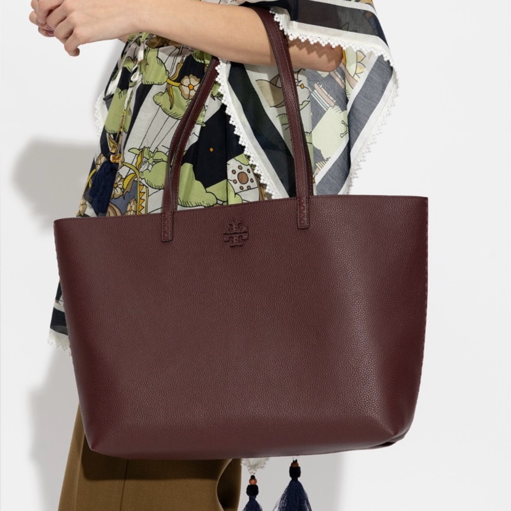 Tory Burch Purple Leather Tote Bag- wine